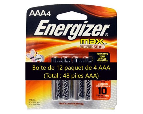 Piles AAA Alcaline Energizer Max Power Seal (paquet de 4) boite de 12